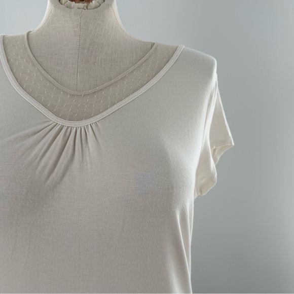 Anne Klein womens top size XL cream v-neck Swiss dot lace - Picture 2 of 10